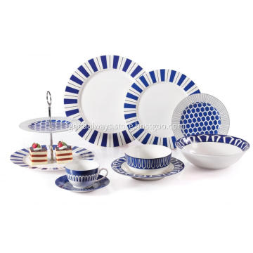New Bone Stripe Decal Dinnerware with Cake Plate